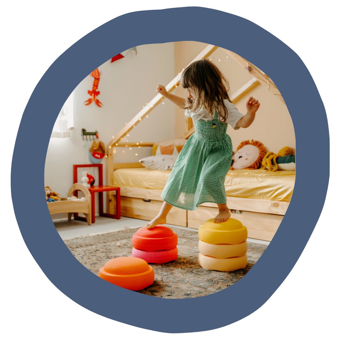 Stapelstein stepping stones in a child's bedroom.