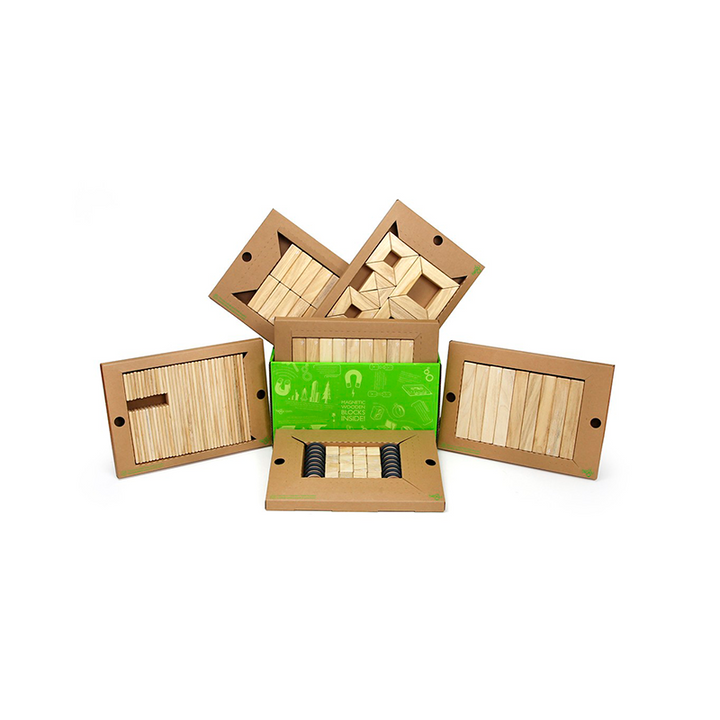 Tegu - 130-Piece Classroom Kit <br>Magnetic Wooden Blocks <br>Bulk Pack - Bella Luna Toys