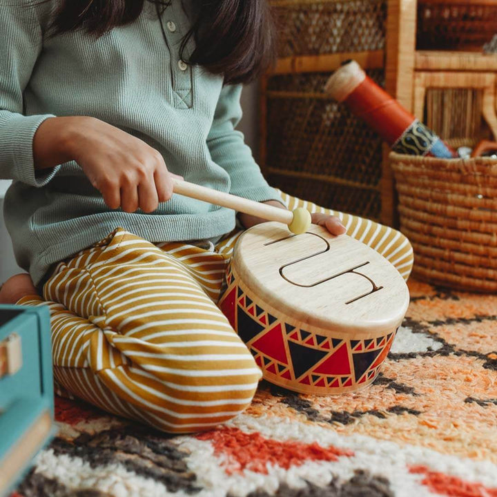 Plan Toys Solid Drum, Wooden Toy Drum