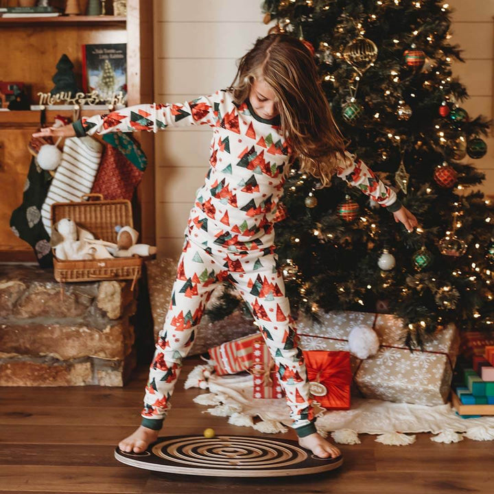 Balancing on Labyrinth Wooden Balance Board