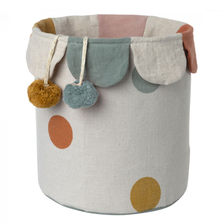 Maileg Polka Dot Toy Storage Basket with pom poms