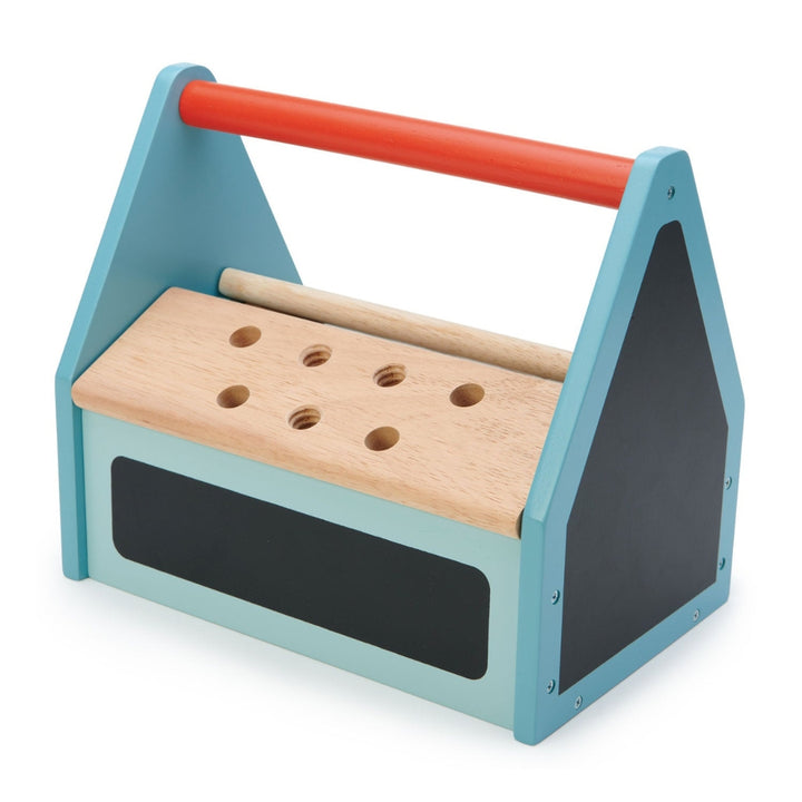 Back side of the Tender Leaf Toys Wooden Tap Tap Toolbox