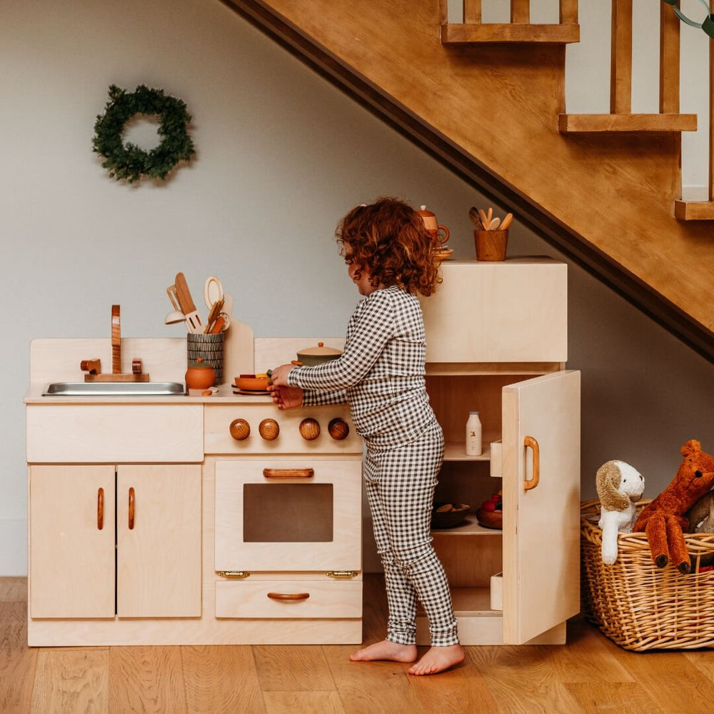 Classic Wooden Play Kitchen and Refridgerator Set