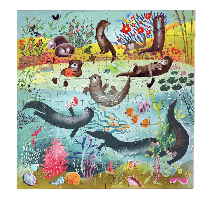 Otters at Play 64 Piece Jigsaw Puzzle with above and below water illustrated scene