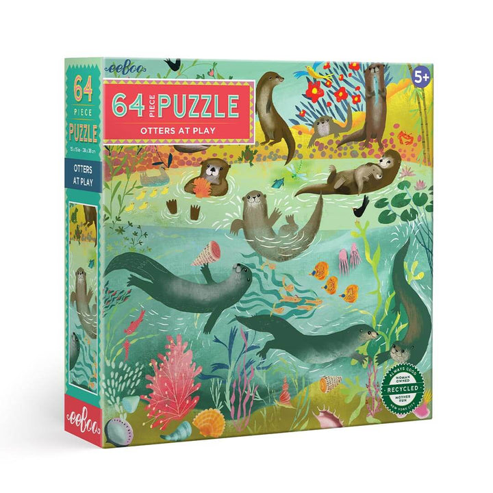 Otter at Play 64 Piece Puzzle box with illustrated otters in underwater scene