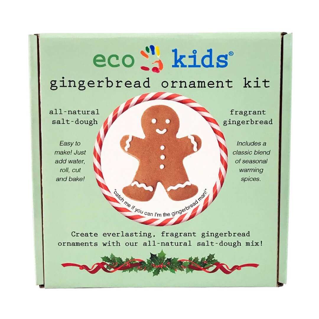 Eco-Kids Gingerbread Ornament Kit box featuring a photo of the completed ornament.