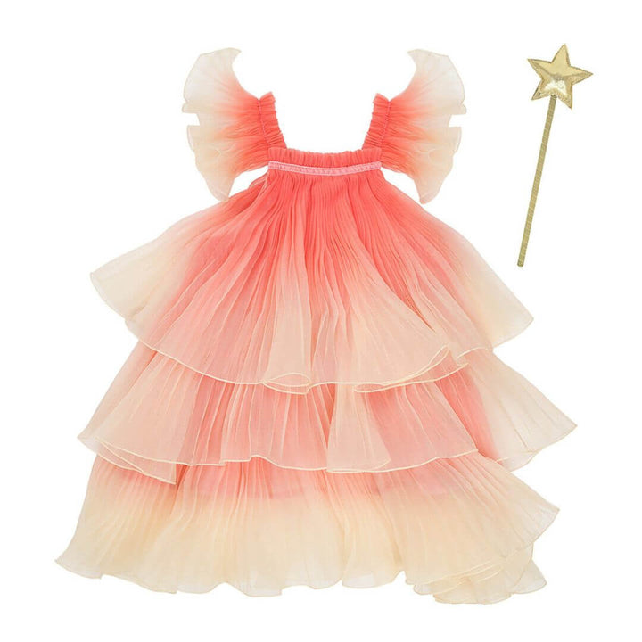 Tiered organza Fancy Fairy Costume with shiny gold star wand.