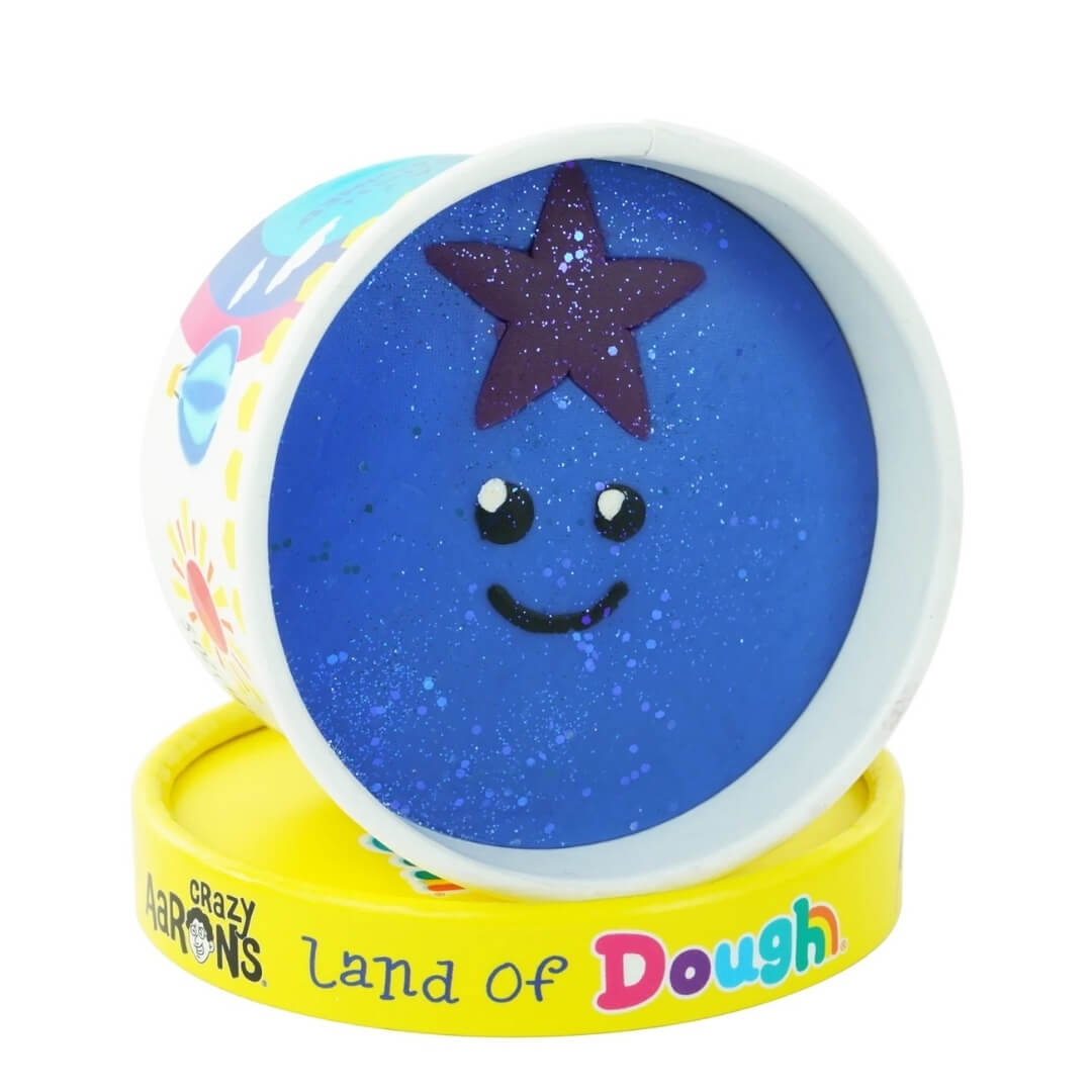 Blueberry Barry play dough cup from Land of Dough featuring a smiling blueberry.