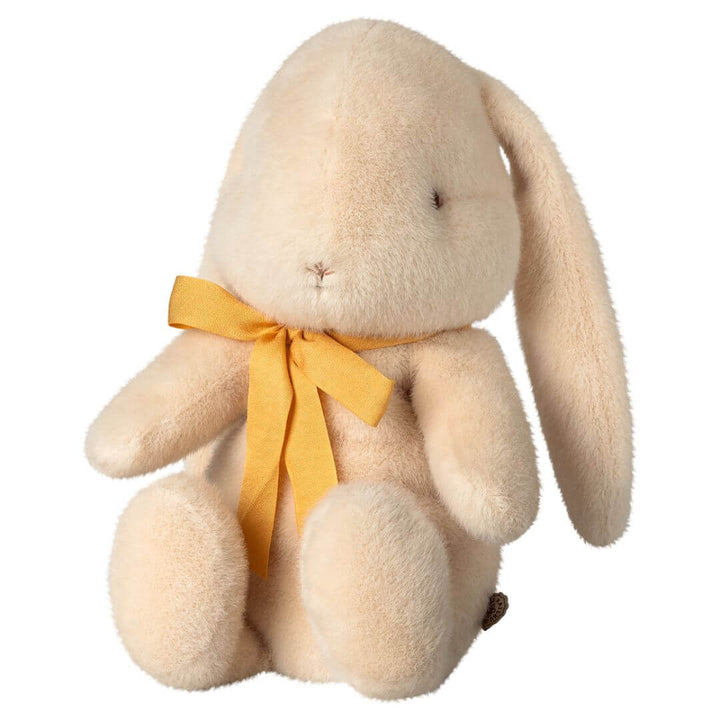 Maileg Medium Plush Bunny in Cream – an ultra-soft plush bunny with floppy ears, delicate embroidered features, and a beautiful yellow bow. A sweet Easter basket addition.