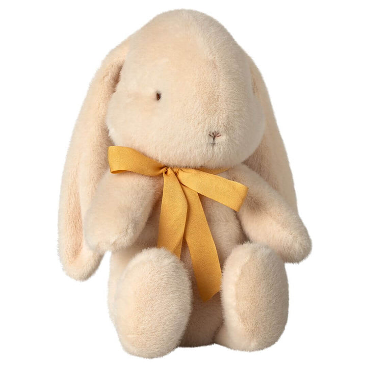 Maileg Medium Plush Bunny in Cream – a soft, huggable stuffed bunny with floppy ears, embroidered details, and a charming mustard-yellow bow. A perfect Easter or baby gift.