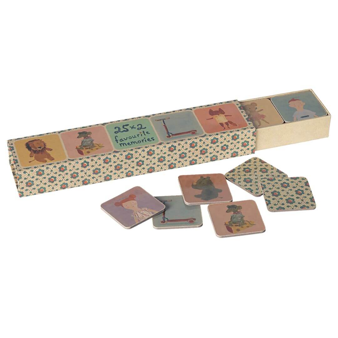 Maileg illustrated 50 card memory game in a cardboard box.