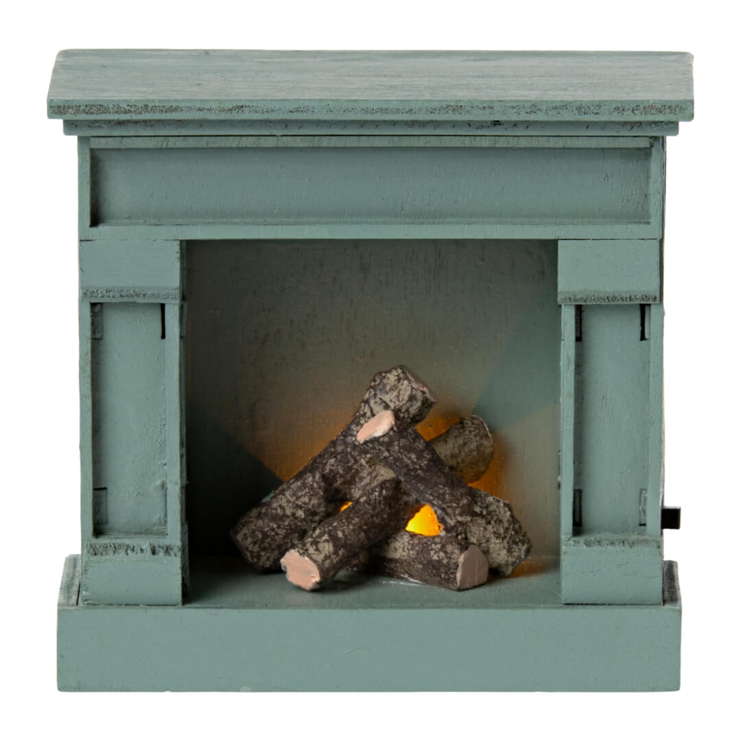 Maileg vintage blue light up miniature fireplace.