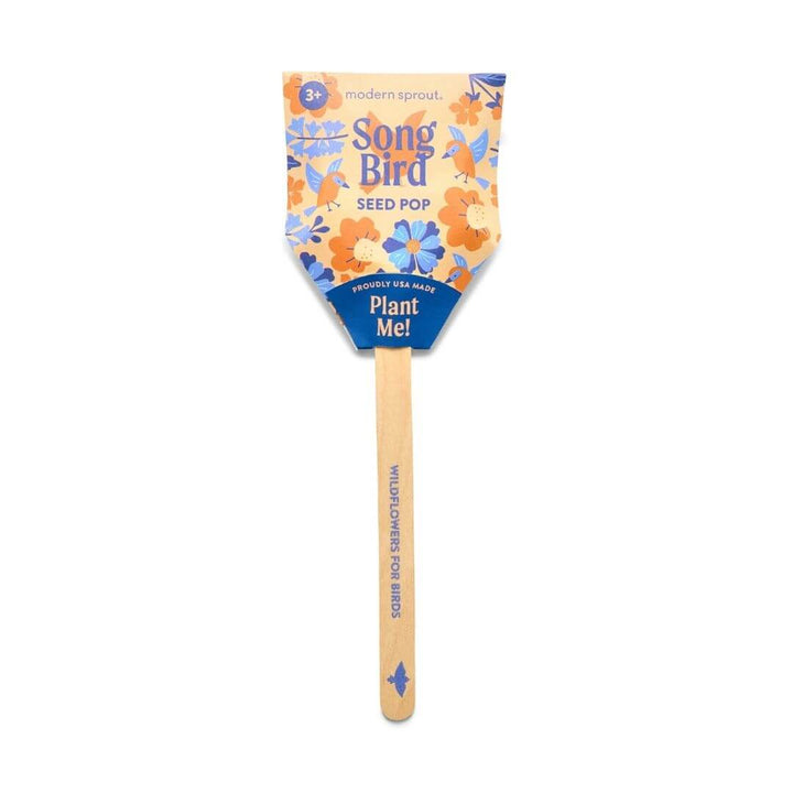 The  Song Bird Seed Pop with wildflower seeds, ready to plant in pots or gardens to attract song birds. A fun, eco-friendly way to support pollinators and brighten outdoor spaces.