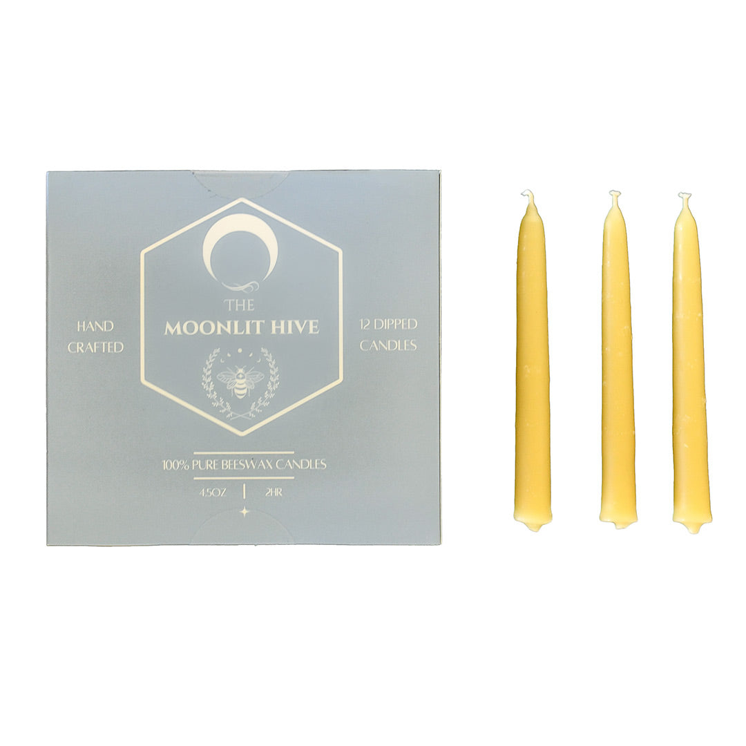 The Moonlit Hive 100% Pure Beeswax Candles - Hand Crafted - 12 Dipped Candles