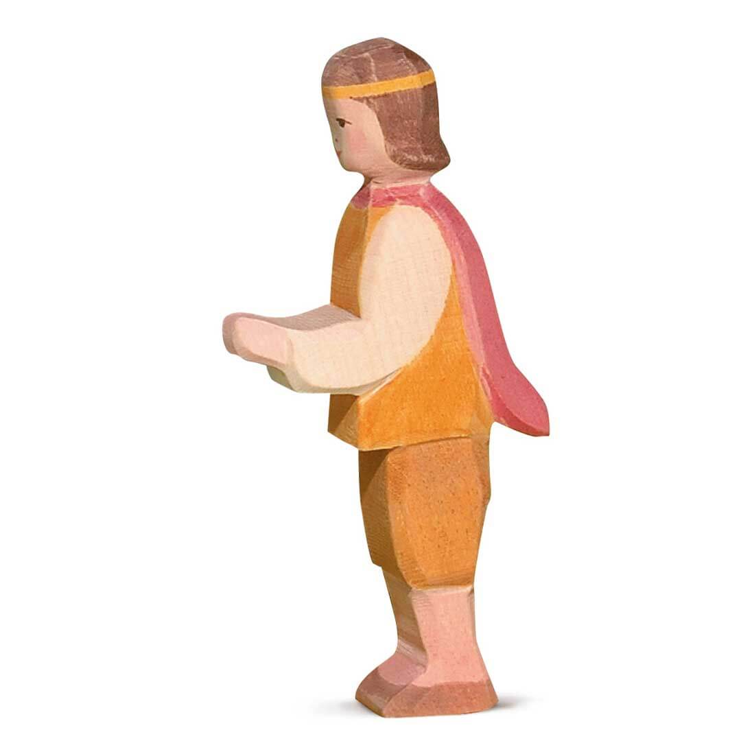 Ostheimer Wooden Figure Prince with gold headband, red cape, orange shit, and brown pants