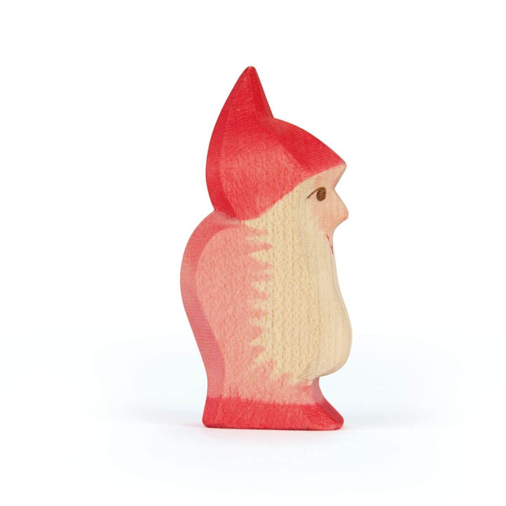 Side view of the red Ostheimer wooden dwarf figure.