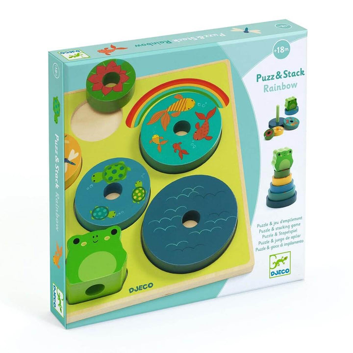 Puzz & Stack Rainbow Wooden Puzzle and Stacking Toy box