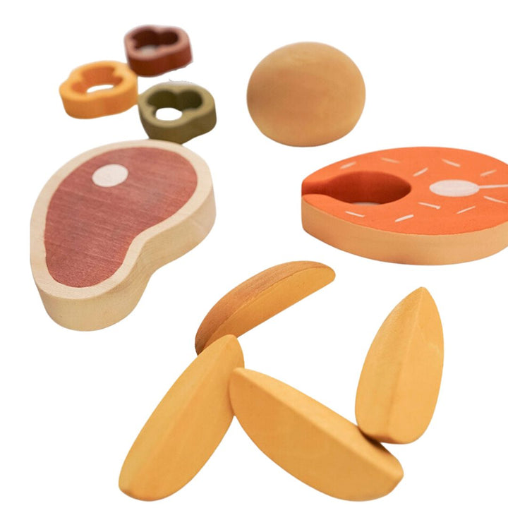 Sabo Dinner Play Food Set- Wooden Toy Play Food- Bella Luna Toys