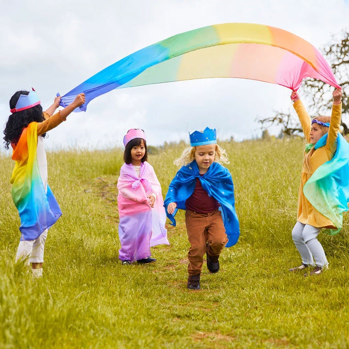 Sarah's Silks Giant Playsilk in Rainbow with children playing