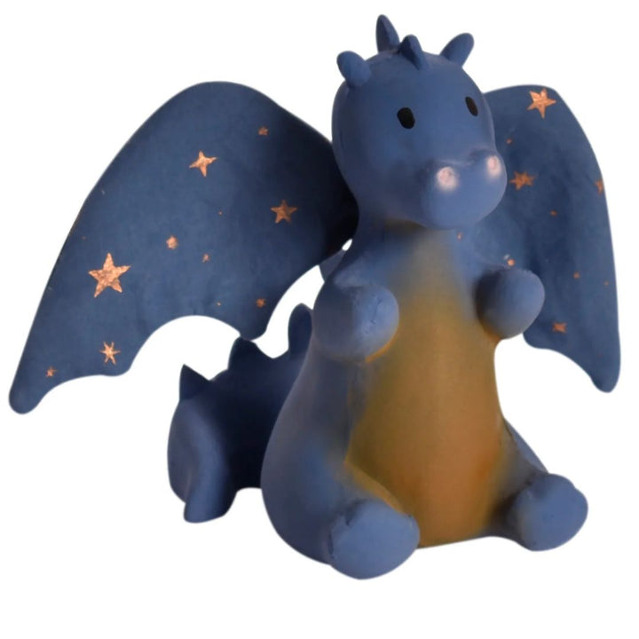 Tikiri Baby Midnight Dragon Natural Rubber Rattle With Crinkle Wings- Teethers, Bath Toys, and Rattles- Bella Luna Toys