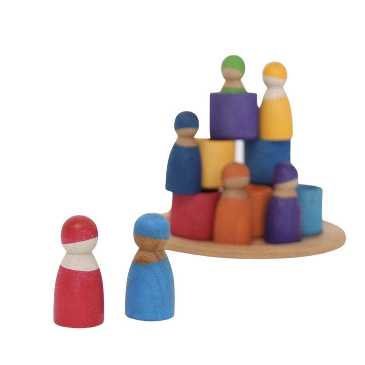 Grimm's Rainbow Wooden Peg Dolls in Bowls - Bella Luna Toys