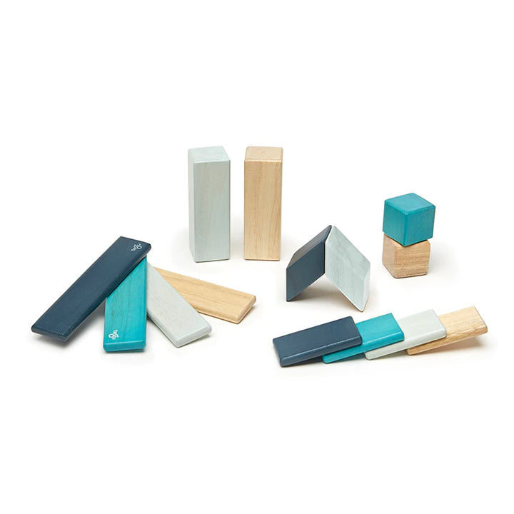 Tegu - Magnetic Wooden Blocks - 14 Piece Set - Blues - Bella Luna Toys