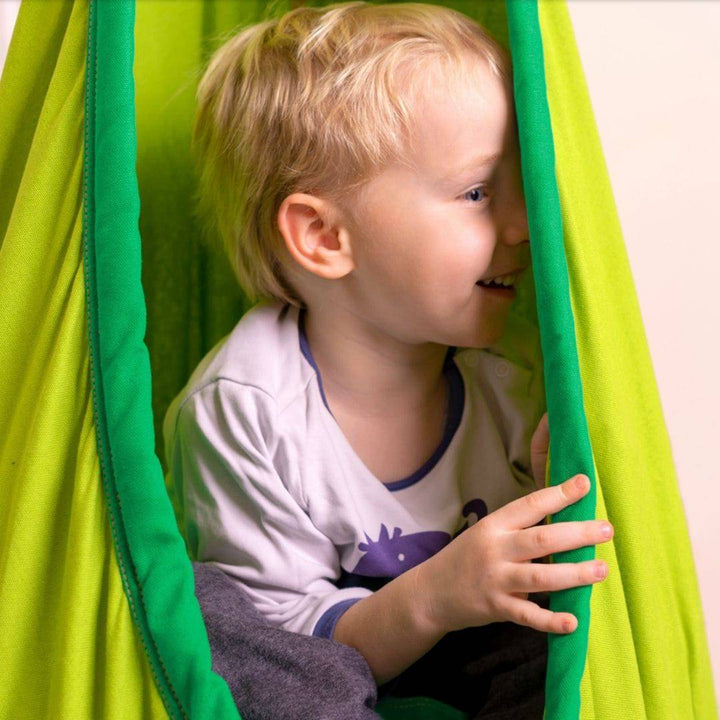 Organic Cotton Kids Hanging Nest with Suspension - La Siesta - Froggy - Child in Chair - Bella Luna Toys