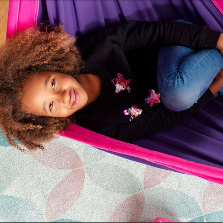 Moki Organic Cotton Hammock - Indoor Hammock - Lilly - Child in Hammock - Bella Luna Toys