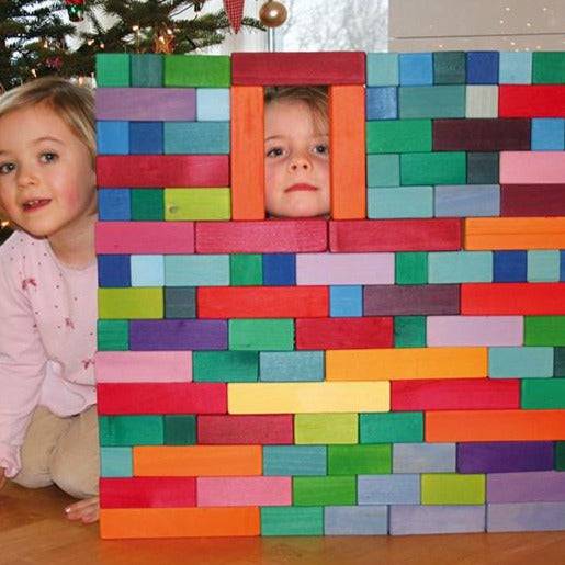 Grimm's Spiel & Holz, Large Stepped Pyramid Wooden Blocks, Boy and Girl