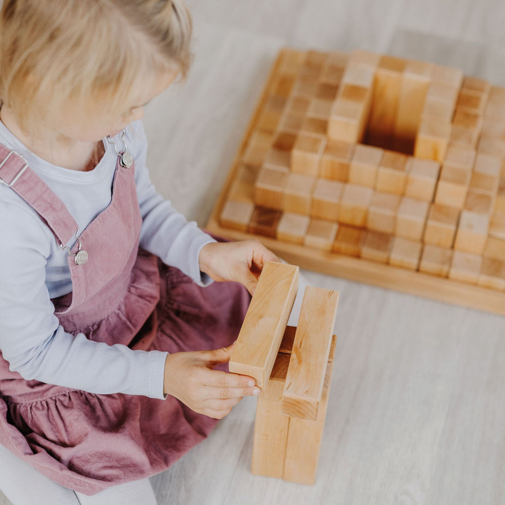 Grimms Large Natural Wooden Stepped Pyramid-Wooden Toys and Wooden Blocks- Child playing with wooden blocks-- Bella Luna Toys