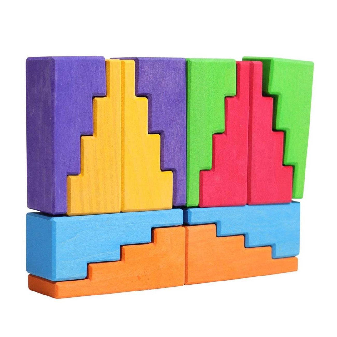 Grimm's Wooden Stepped Roofs Building Blocks Set | Bella Luna Toys