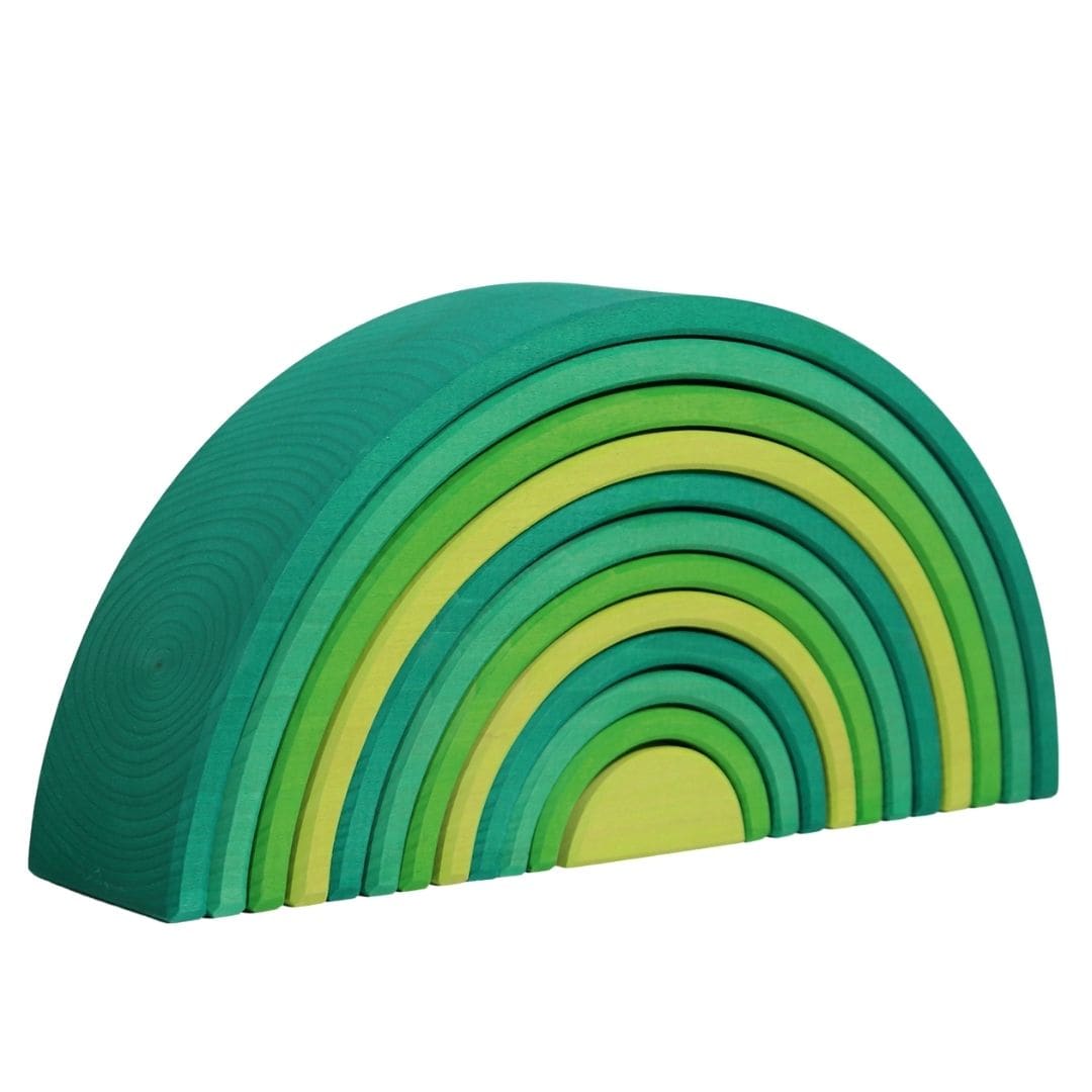 Grimm's Wooden Rainbow Forest Green Tunnel - 12 Piece