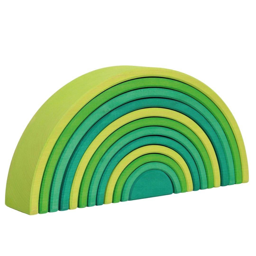 Grimm's Wooden Rainbow Meadow Green Stacking Tunnel - 12 piece