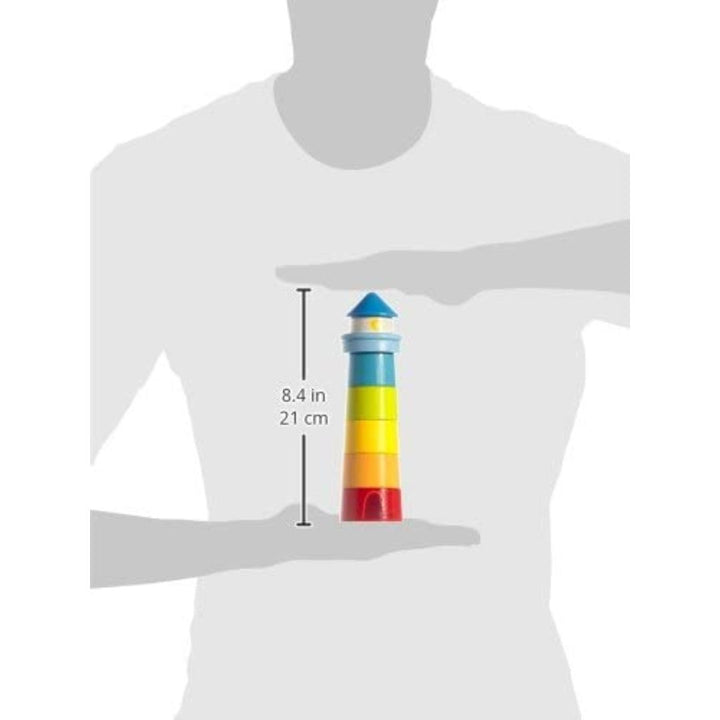 Diagram showing how tall children's toy stacker is- Bella Luna Toys