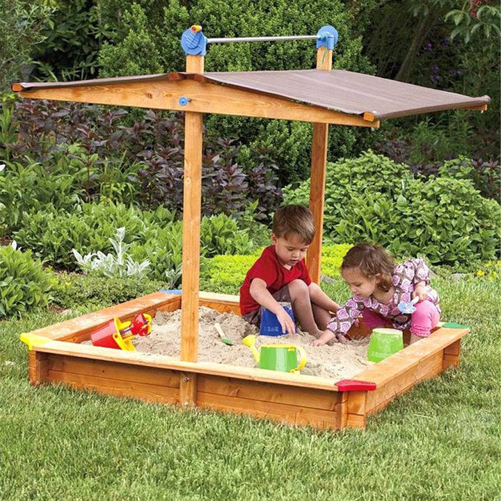 Kid's Covered Wooden Sandbox