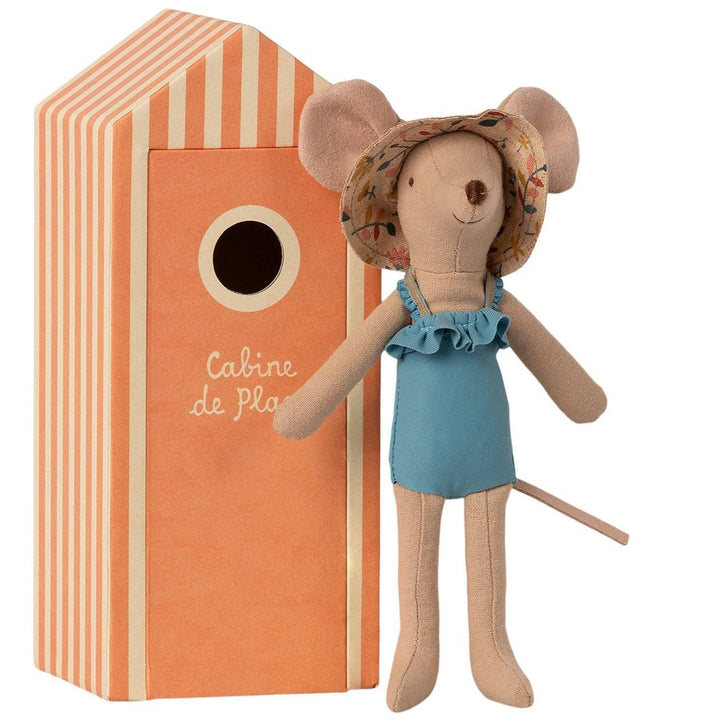 Maileg Mom Mouse in a "Cabin de Plage" Cabana - Stuffed Animals -Bella Luna Toys