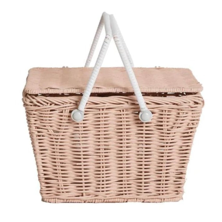 Olli Ella Piki Rattan Picnic Basket - Rose colored picnic basket- Baskets - Oompa Toys