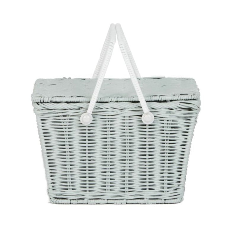 Olli Ella Piki Rattan Picnic Basket - Mint colored picnic basket- Baskets - Oompa Toys