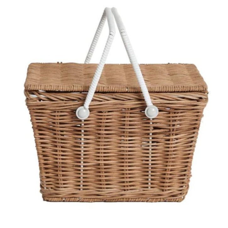 Olli Ella Piki Rattan Picnic Basket - Natural colored picnic basket- Baskets - Oompa Toys