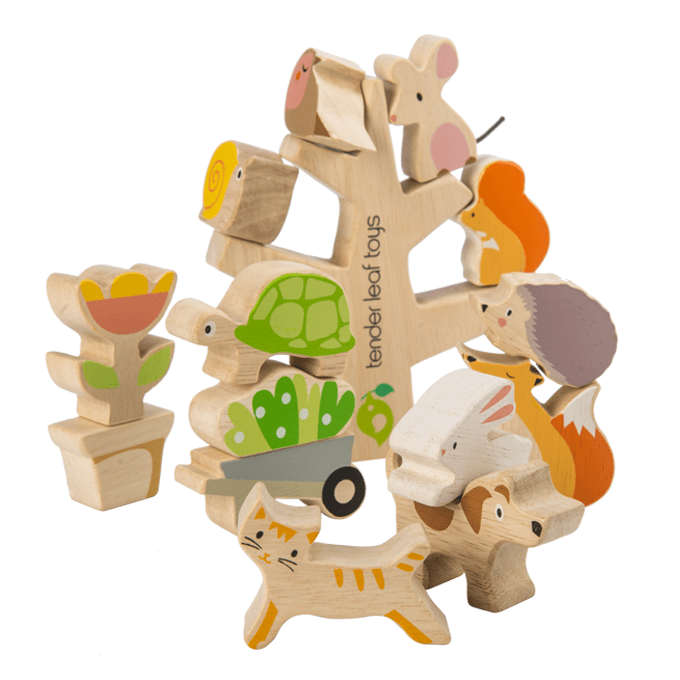 Tender Leaf Toys Stacking Garden Friends Wooden Blocks and Game - Dexterity Games - Bella Luna Toys